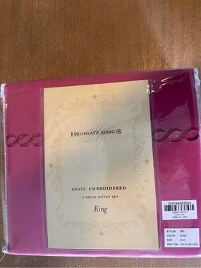 New High Gate Manor Dusty Rose Color Embroidered 400TC King Duvet Set